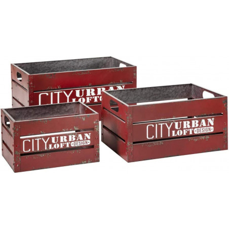 Lot de 3 cagettes - City - L 50,2 x P 30,1 x H 23,5 cm - Rouge