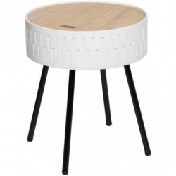 Table d'appoint avec coffre - Shiro - D 38,5 x H 45,5 cm - Blanc