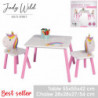 Ensemble table et 2 chaises JUDY WILD - Licorne - Table: 55 x 55 x H 42 cm, chaises: 28 x 28 x H 27/54cm - Blanc et rose