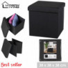 Pouf de rangement carré aspect lin - 37,5 x H 37,5 cm - Noir