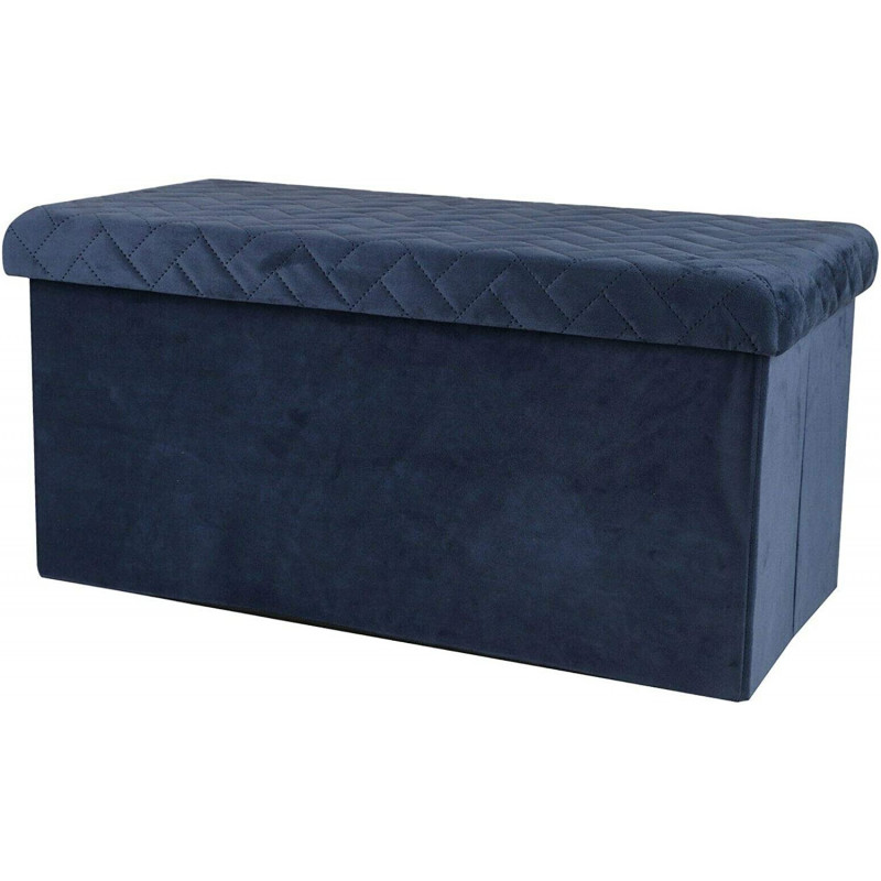 Banc de rangement pliable en velours - 76 x 38 x H 38 - Bleu