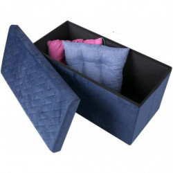 Banc de rangement pliable en velours - 76 x 38 x H 38 - Bleu