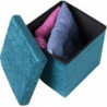 Pouf de rangement carré pliable en velours - 37.5 x H 37,5 cm - Bleu canard