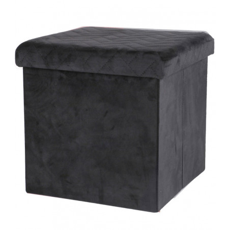 Pouf de rangement carré pliable en velours - 37.5 x H 37,5 cm - Noir