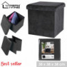 Pouf de rangement carré pliable en velours - 37.5 x H 37,5 cm - Noir