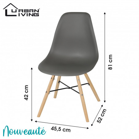 Lot de 4 chaises "Jena" coque en polypropylène et pied en bois - Gris foncé - L 52 x l 45.5 x H 81 cm