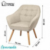 Fauteuil OLY tissu -Beige - Pieds en bois - 74 x 70 x H 43/85 cm