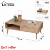 Table basse BALI sur pieds 1 tiroir - Cannage rotin - Effet bois clair - 110 x 59 x H 39.5 cm