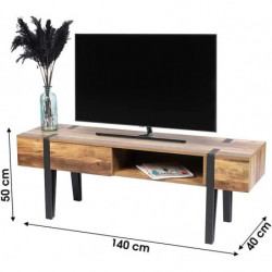 Meuble TV BRAMS 1 tiroir - Bois, noir mat - Métal et bois - 140 x 40 x H50 cm