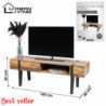 Meuble TV BRAMS 1 tiroir - Bois, noir mat - Métal et bois - 140 x 40 x H50 cm