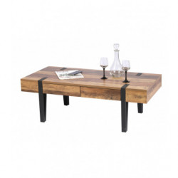 Table basse BRAM 2 tiroirs - Bois, noir mat - Métal et bois - 120 x 55 x H 40cm