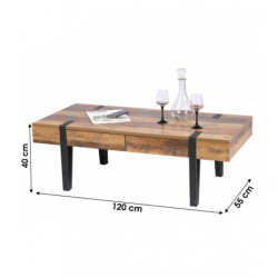 Table basse BRAM 2 tiroirs - Bois, noir mat - Métal et bois - 120 x 55 x H 40cm