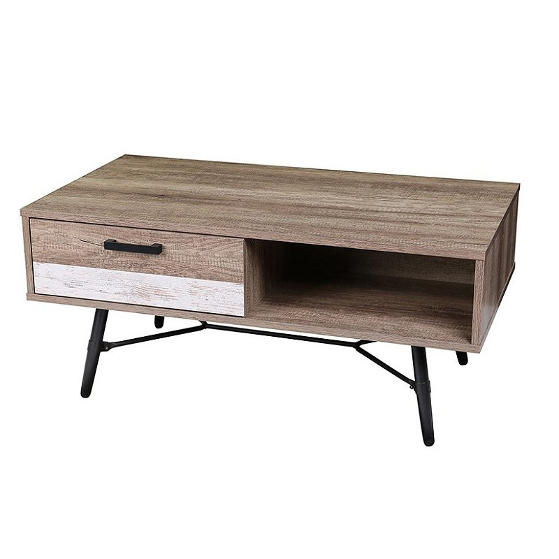 Table basse BROOKLYN 1 tiroir - Bois, noir mat - Métal et bois - 110 x 60 x H 49 cm