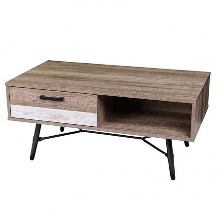 Table basse BROOKLYN 1 tiroir - Bois, noir mat - Métal et bois - 110 x 60 x H 49 cm