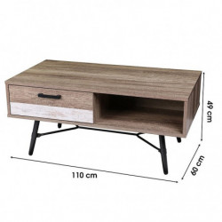 Table basse BROOKLYN 1 tiroir - Bois, noir mat - Métal et bois - 110 x 60 x H 49 cm