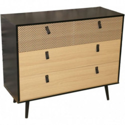 Commode CHELSEA décorée avec poignées effet cuir - Bois clair et noir - 98.5 x 39.5 x H 82cm