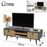 Meuble TV CHELSEA avec motifs - Bois clair et noir - 120 x 40 x H 40 cm