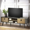 Meuble TV CHELSEA avec motifs - Bois clair et noir - 120 x 40 x H 40 cm