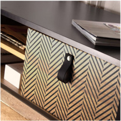 Meuble TV CHELSEA avec motifs - Bois clair et noir - 120 x 40 x H 40 cm