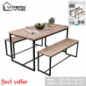 Ensemble table et 2 bancs DOCK - Noir mat et chêne - Bois et métal - L 140 x H 75 x P 80 cm