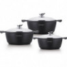 Set de 3 casseroles 20-24-28 cm avec couvercles - Revêtement effet pierre antiadhérent