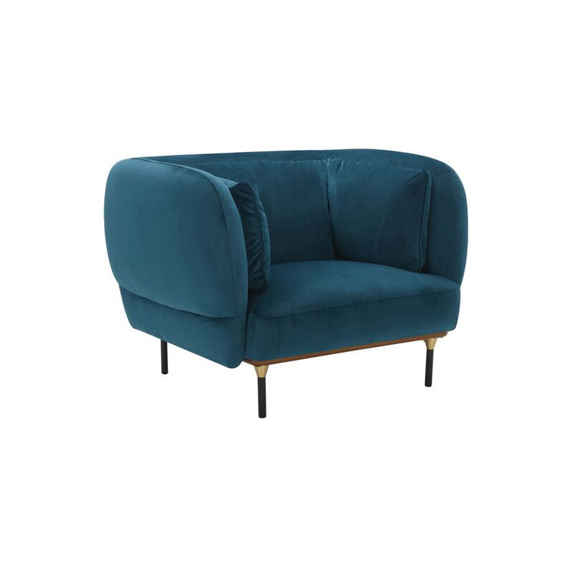 Fauteuil en velours - Bleu canard - L 1m13 - Marque Atmosphera