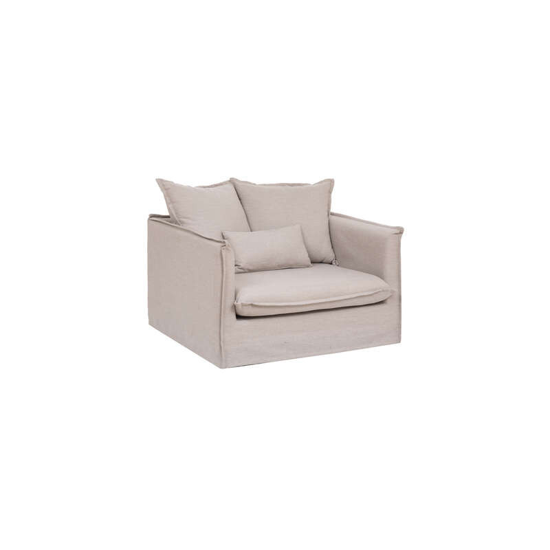 Fauteuil déhoussable XL en lin - Beige - L 117 x P 102 x H 78 cm - Marque Atmosphera