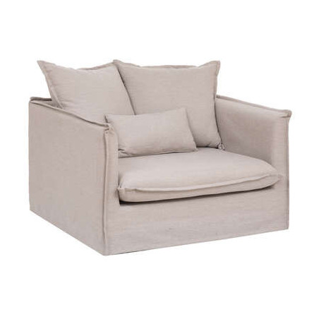 Fauteuil déhoussable XL en lin - Beige - L 117 x P 102 x H 78 cm - Marque Atmosphera