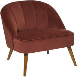 Fauteuil en velours et bois Naova - Rouge brique - L 78 x H 71 cm