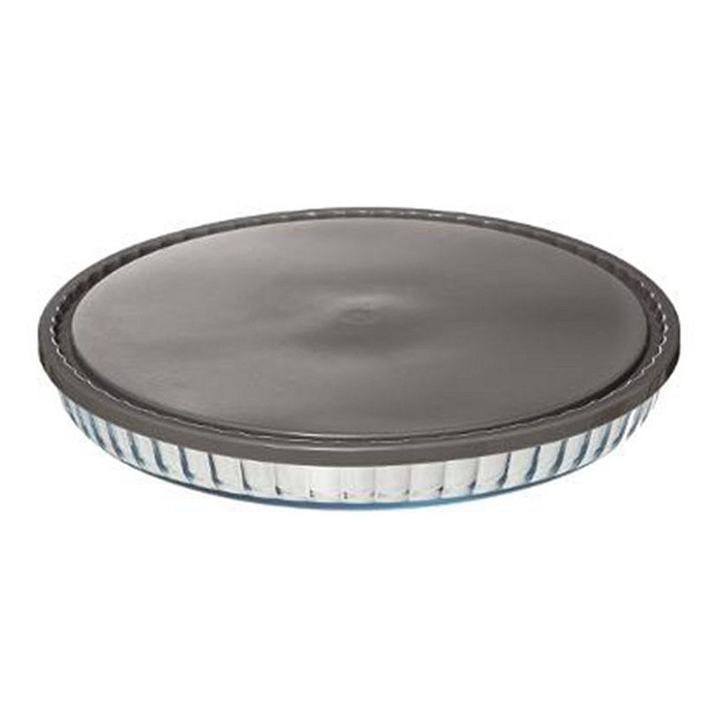 Plat à tarte en verre avec couvercle - Transparent/gris - D 31 cm - Collection Keepeat