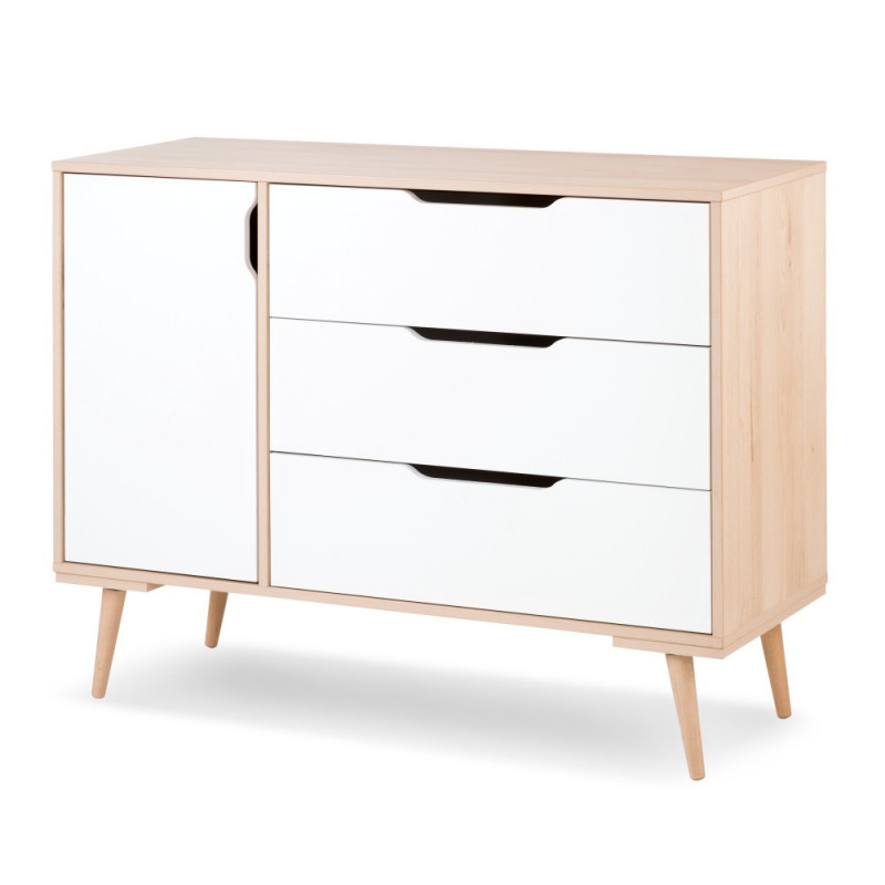 Commode Sofie 3 tiroirs + 1 porte + plan de change - Blanc - L 120 x H 94 x P 45cm