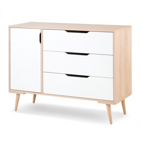 Commode Sofie 3 tiroirs + 1 porte + plan de change - Blanc - L 120 x H 94 x P 45cm