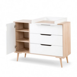 Commode Sofie 3 tiroirs + 1 porte + plan de change - Blanc - L 120 x H 94 x P 45cm