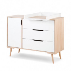 Commode Sofie 3 tiroirs + 1 porte + plan de change - Blanc - L 120 x H 94 x P 45cm