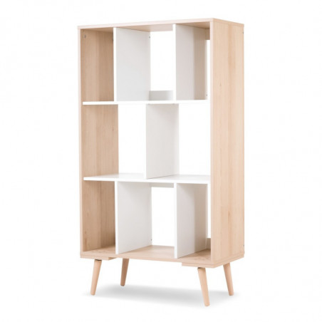 Bibliothèque 8 niches Sofie - Beige et blanc - H 146 x l 80 x P 40cm