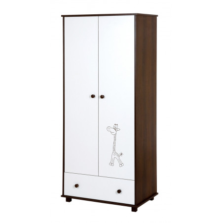 Armoire 2 portes + 1 tiroir à motif girafe - Blanc et marron - L 83 x H 185 x P 52 cm