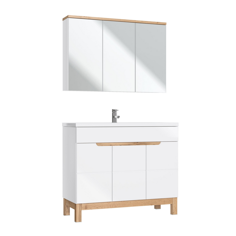 Ensemble meuble vasque + cabinet miroir - 100 cm - Cintra White