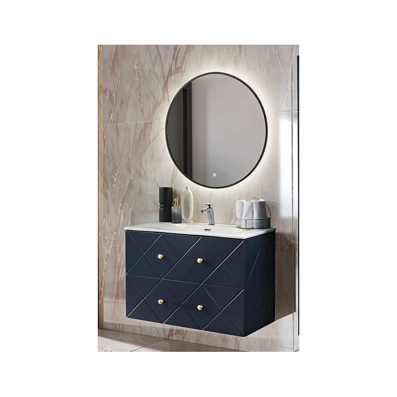 Ensemble salle de bain avec meuble vasque + miroir - 90 cm - Aurore Blue