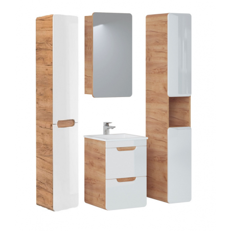 Ensemble salle de bain avec meuble vasque 40 x 40 cm + cabinet miroir + colonnes - Archipel White