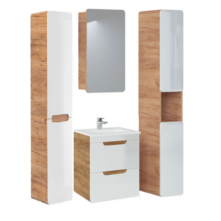 Ensemble salle de bain avec meuble vasque 50 cm + cabinet miroir + colonnes - Archipel White