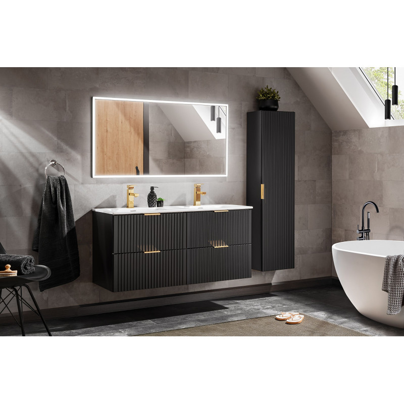 Ensemble complet salle de bain meuble double vasques 120 cm + 2 éléments - Georgia Black