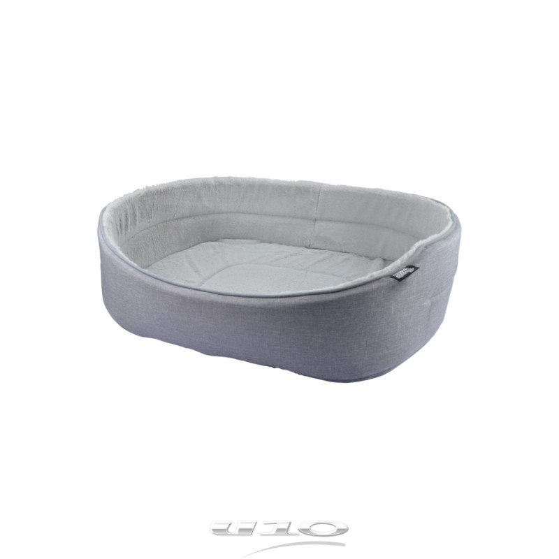 Panier ovale pour animaux avec intérieur aspect peluche - Gris - L 65 x l 48 cm - Gamme Newton