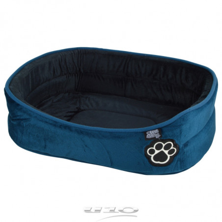 Panier ovale pour animaux en velours - Bleu et Noir - L 80 x l 62 cm - Gamme Patchy