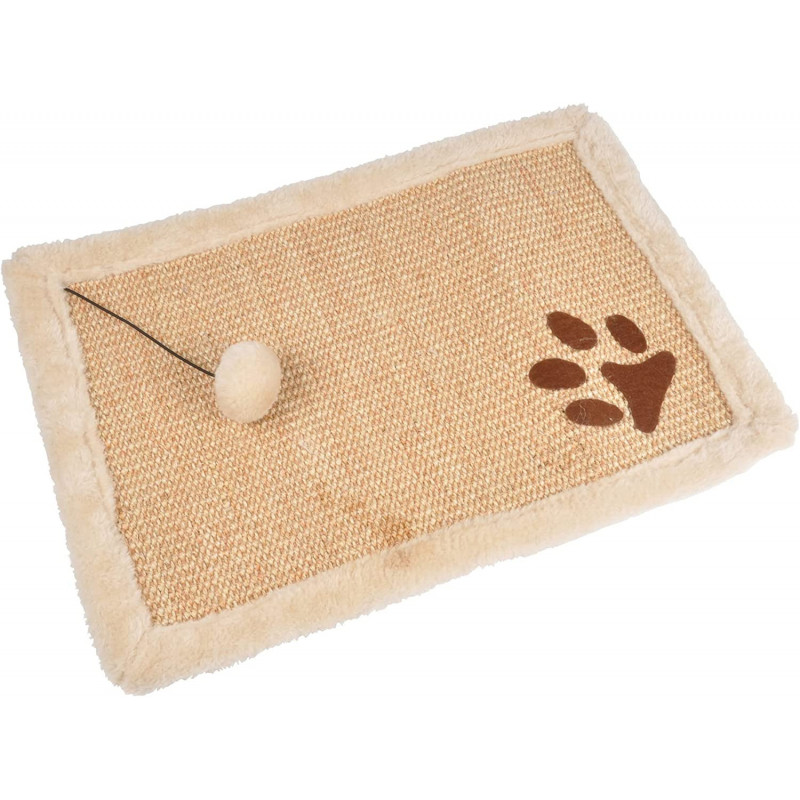 Tapis griffoir pour chats avec jouet - Beige - L 48 x l 34 cm