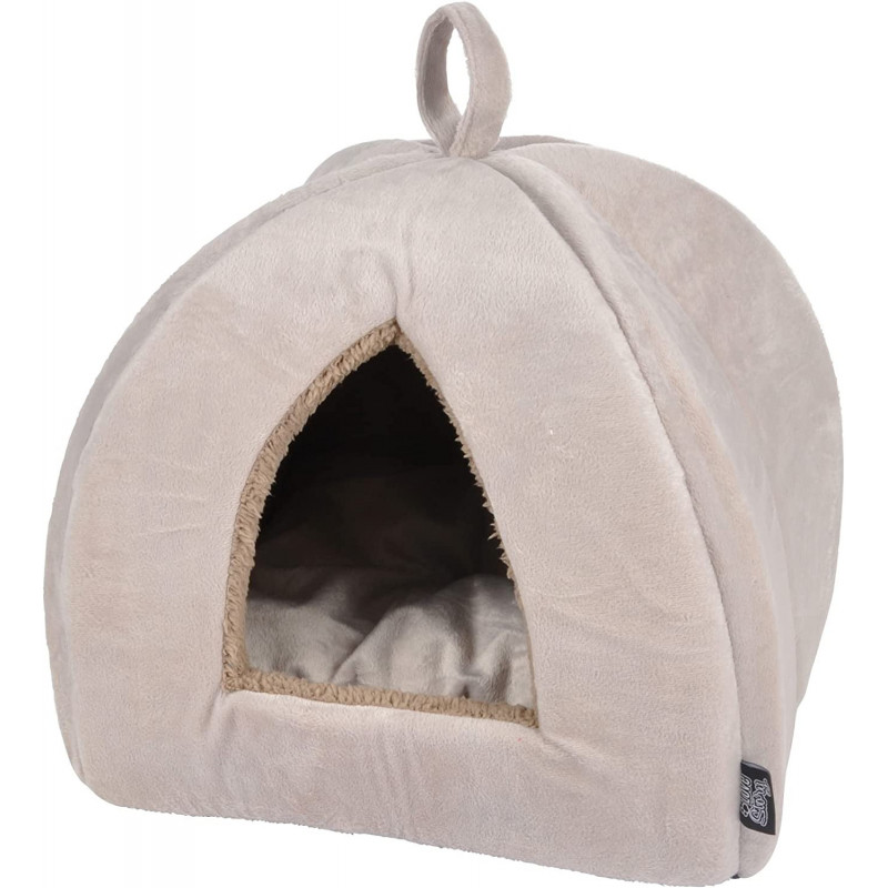 Tente effet velours pour animaux - Beige - 35 x 35 x H 38 cm - Gamme Sweet Cat