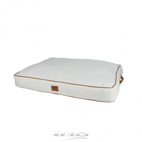 Coussin rectangle pour animaux en tissu à bouclettes - Blanc - L 100 x l 80 x H 15 cm - Gamme Wooly