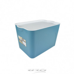 Box avec couvercle en plastique - 26L - Bleu et blanc - L 40 x l 27 x H 24,5 cm