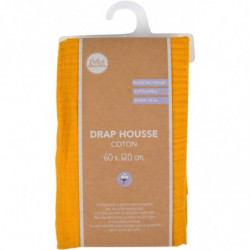 Drap housse 100% coton - Jaune - 120 x 60 cm