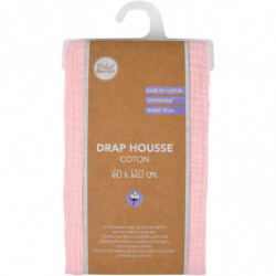 Drap housse 100% coton - Rose - 120 x 60 cm