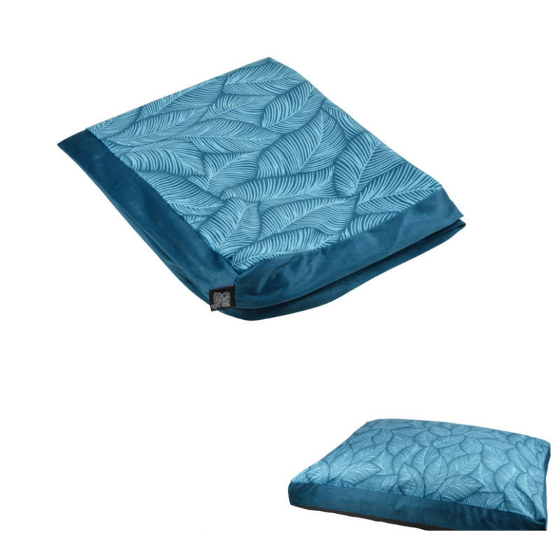 Housse coussin pour animaux rectangle à motifs végétal - Bords en velours - Bleu - L 80 x l 60 cm